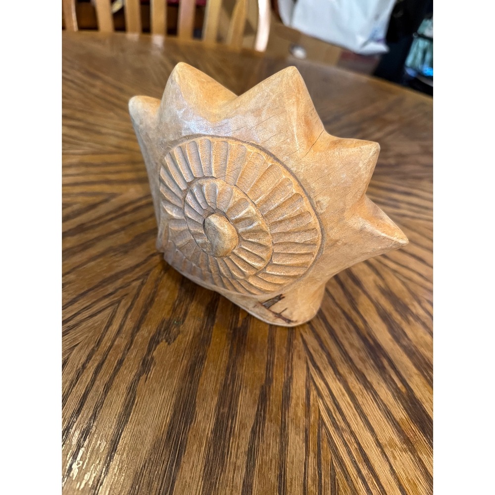 Vintage Hand Carved Wood Conch Shell Sculpture Nautical Coastal Decor 8 Inch